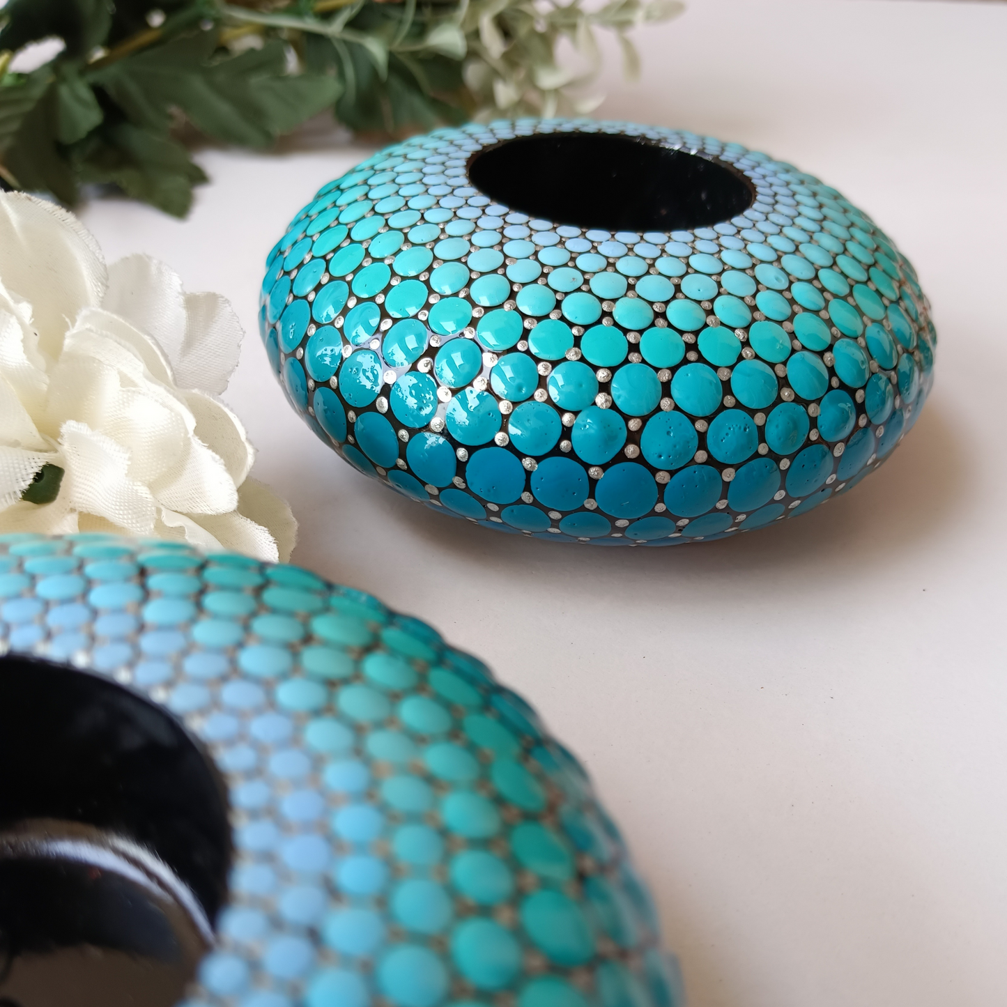 The Homely Habitat™ Handcrafted Concrete Tealight Candle Holder - Shades of Teal