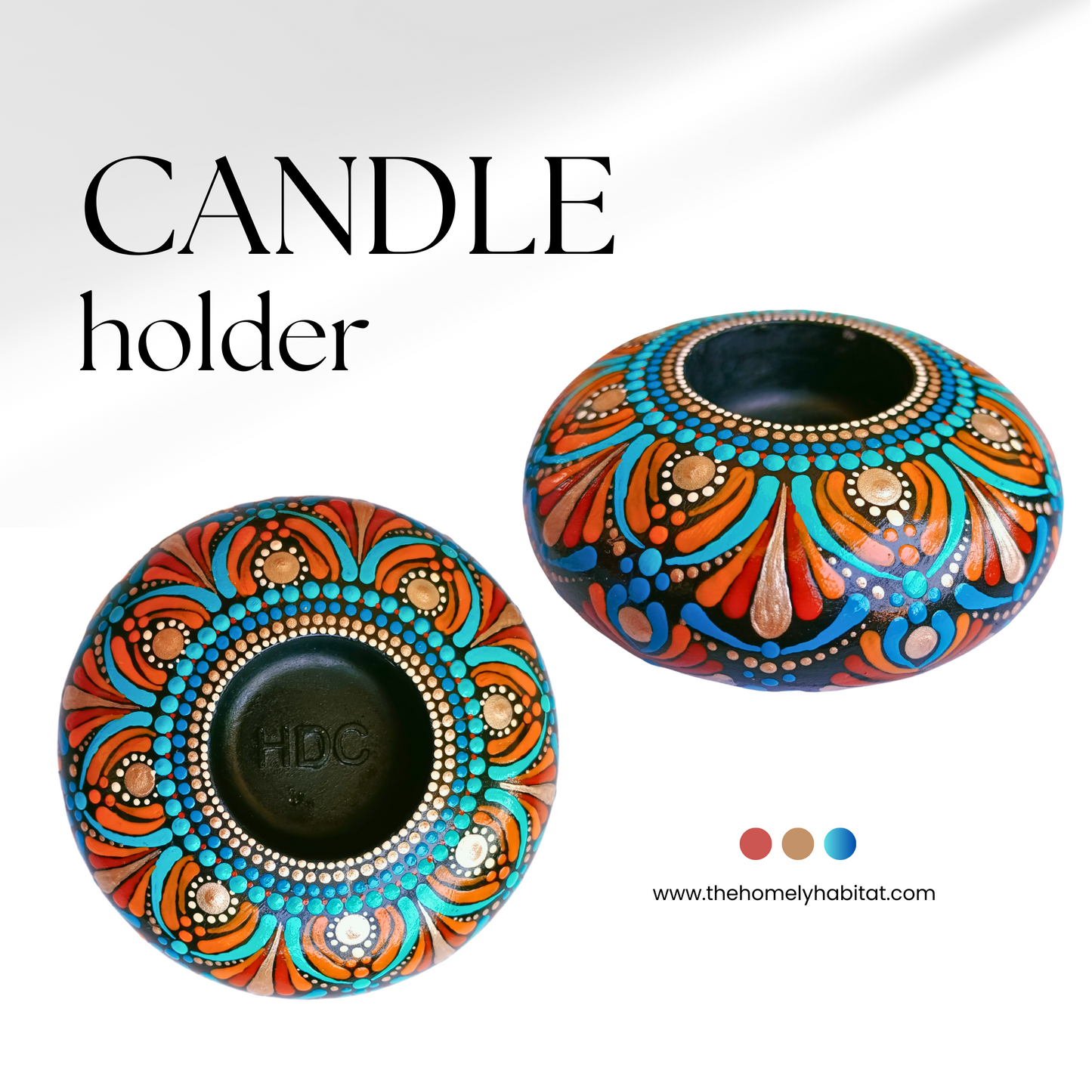 The Homely Habitat™ Handcrafted Concrete Tealight Candle Holder - Blue Red
