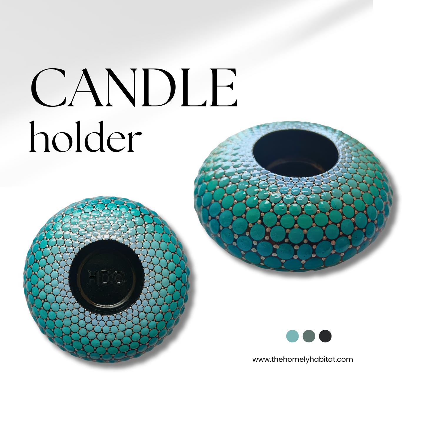 The Homely Habitat™ Handcrafted Concrete Tealight Candle Holder - Shades of Teal