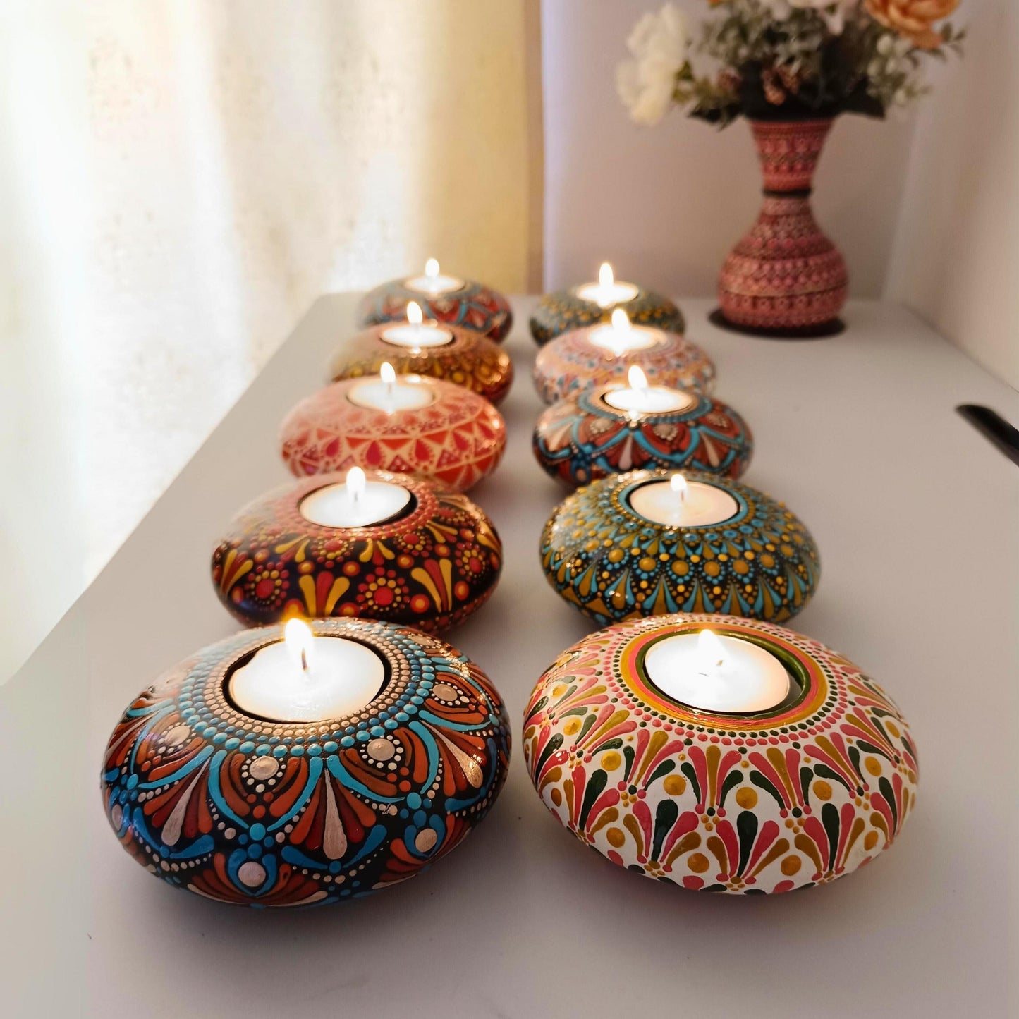 The Homely Habitat™ Handcrafted Concrete Tealight Candle Holder - Flesh Orange Red