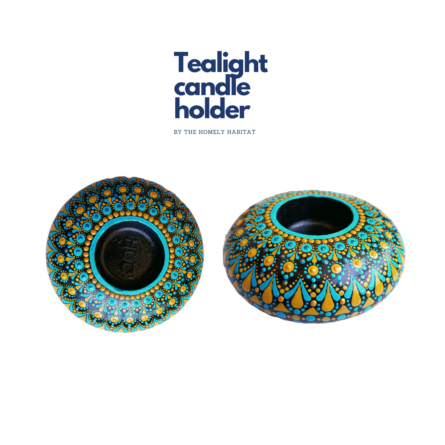 The Homely Habitat™ Handcrafted Concrete Tealight Candle Holder - Blue Yellow