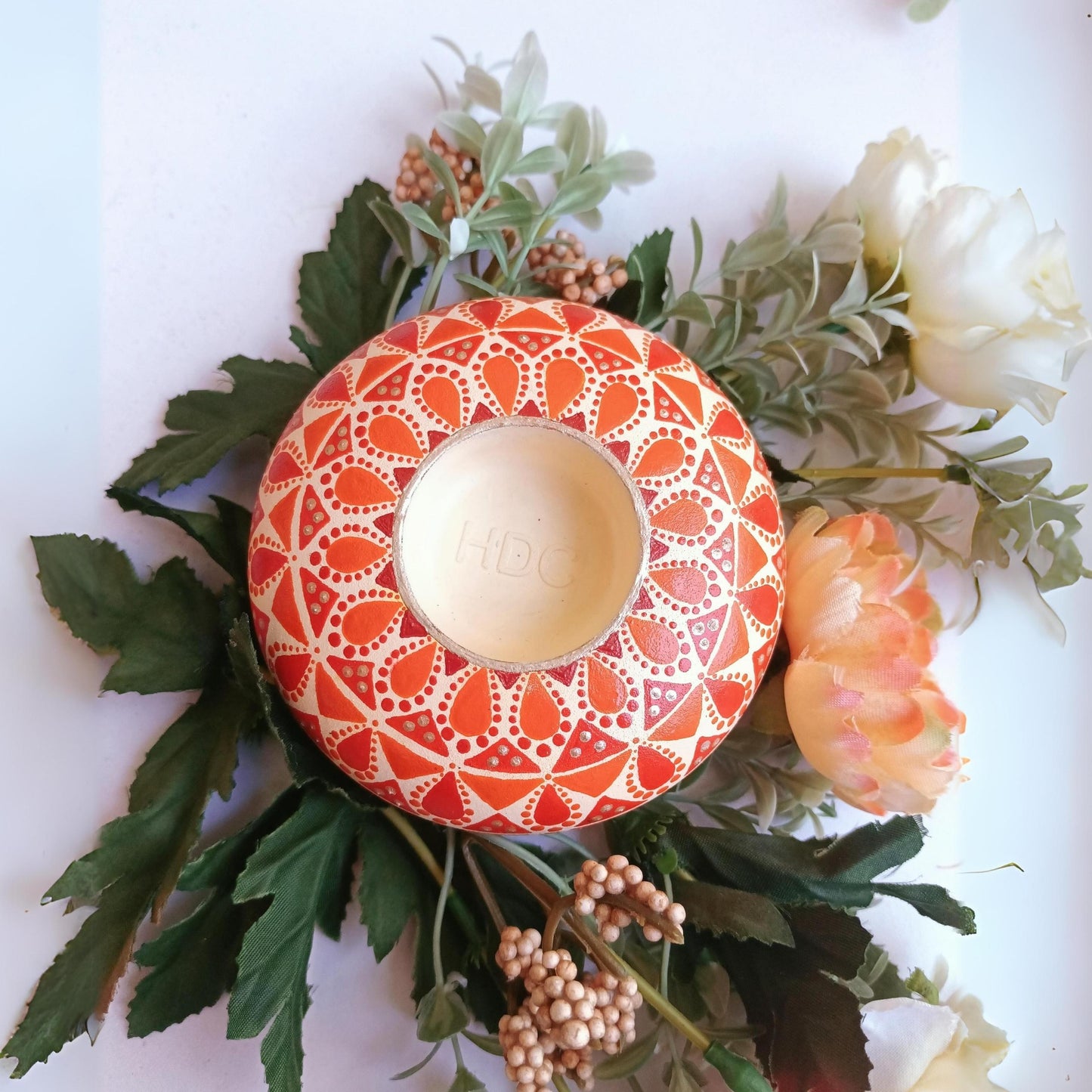 The Homely Habitat™ Handcrafted Concrete Tealight Candle Holder - Flesh Orange Red