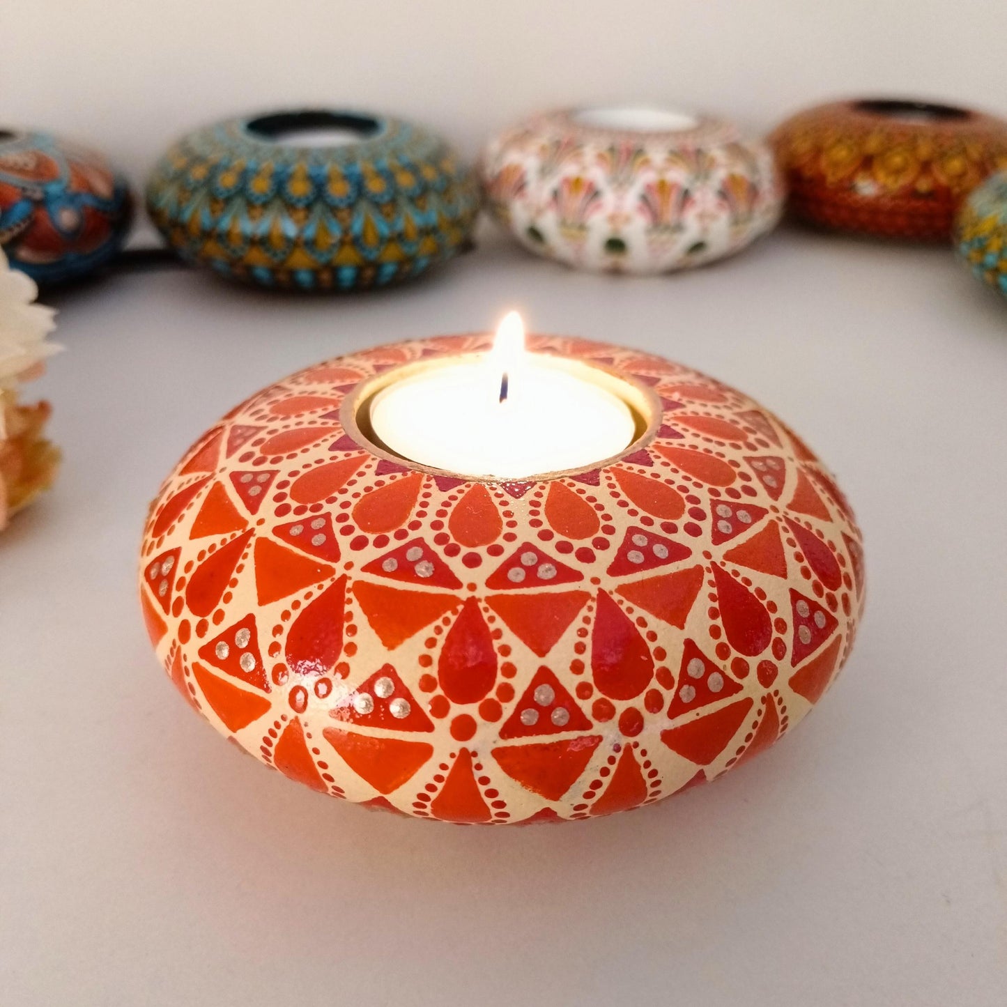 The Homely Habitat™ Handcrafted Concrete Tealight Candle Holder - Flesh Orange Red