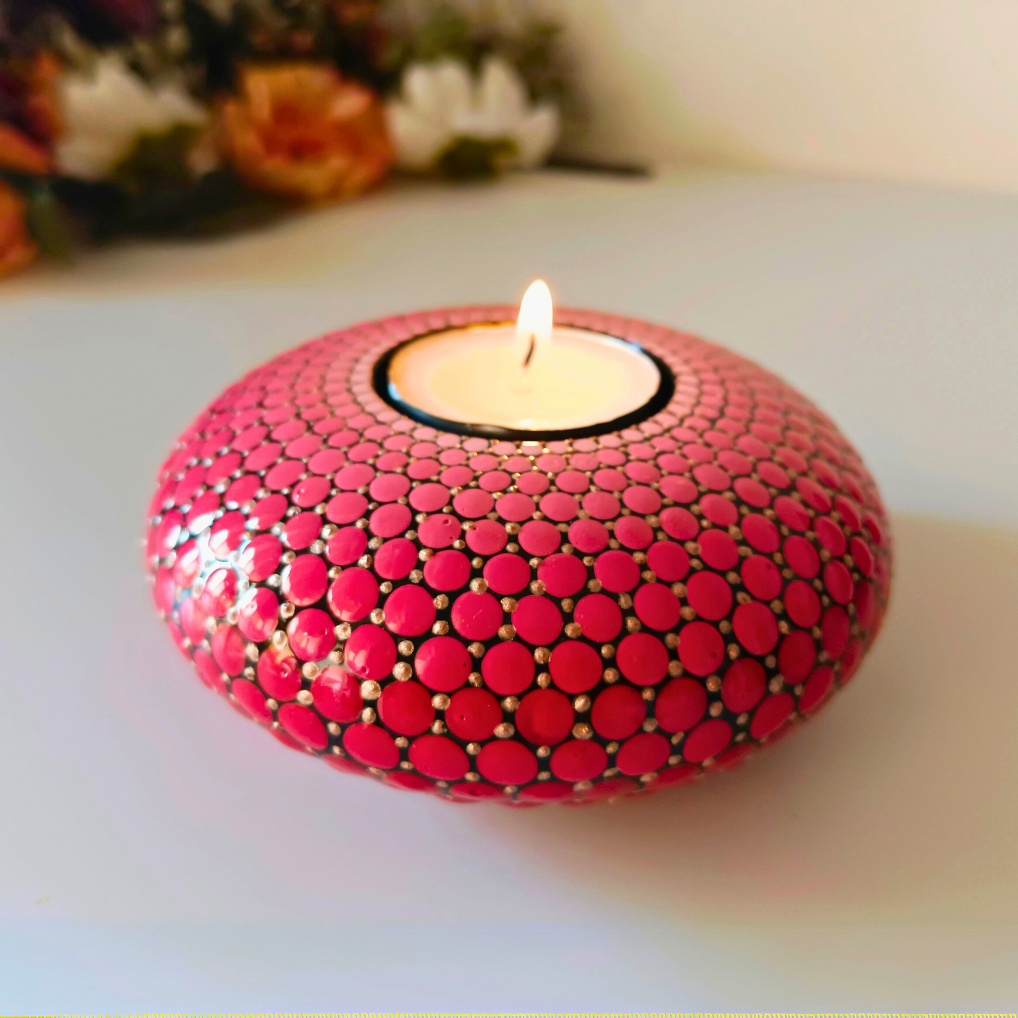 The Homely Habitat™ Handcrafted Concrete Tealight Candle Holder - Shades of Pink