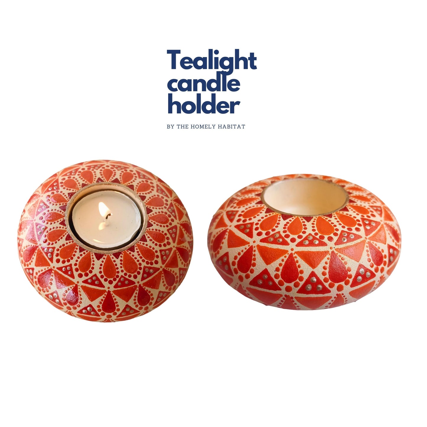 The Homely Habitat™ Handcrafted Concrete Tealight Candle Holder - Flesh Orange Red