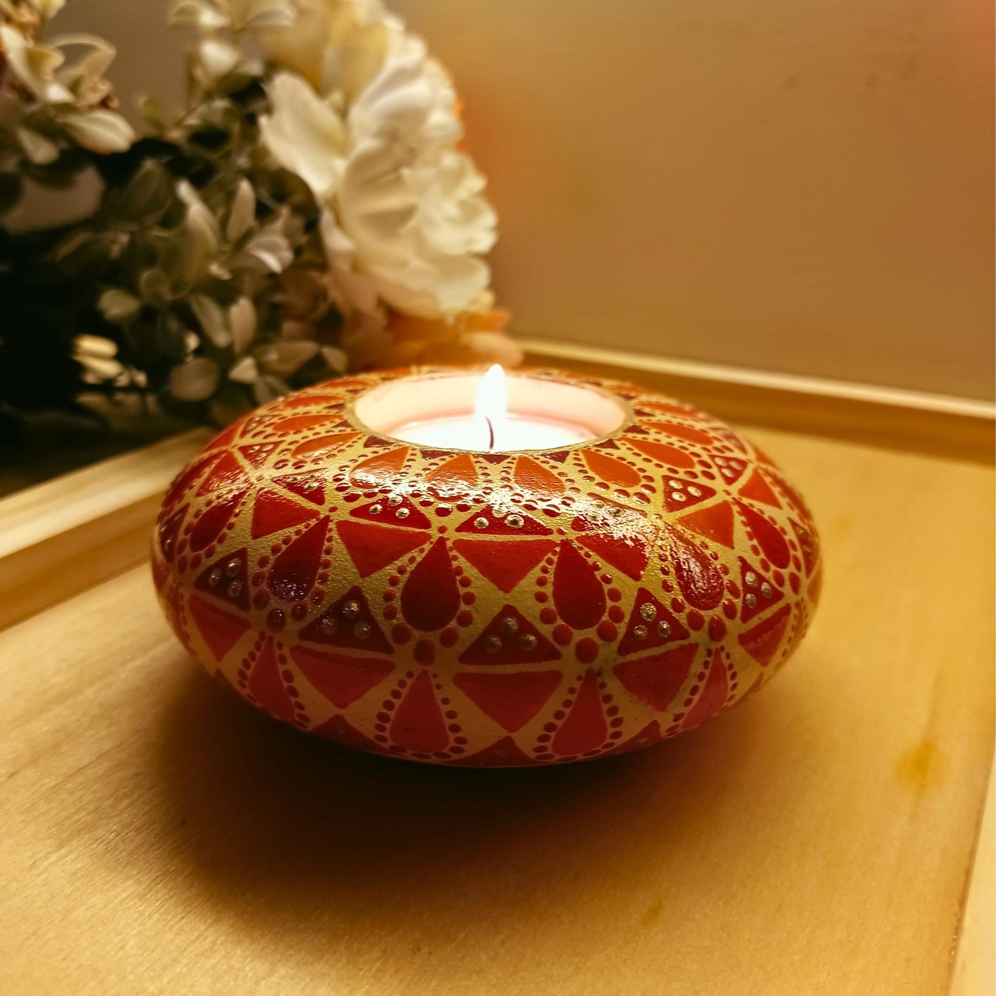 The Homely Habitat™ Handcrafted Concrete Tealight Candle Holder - Flesh Orange Red