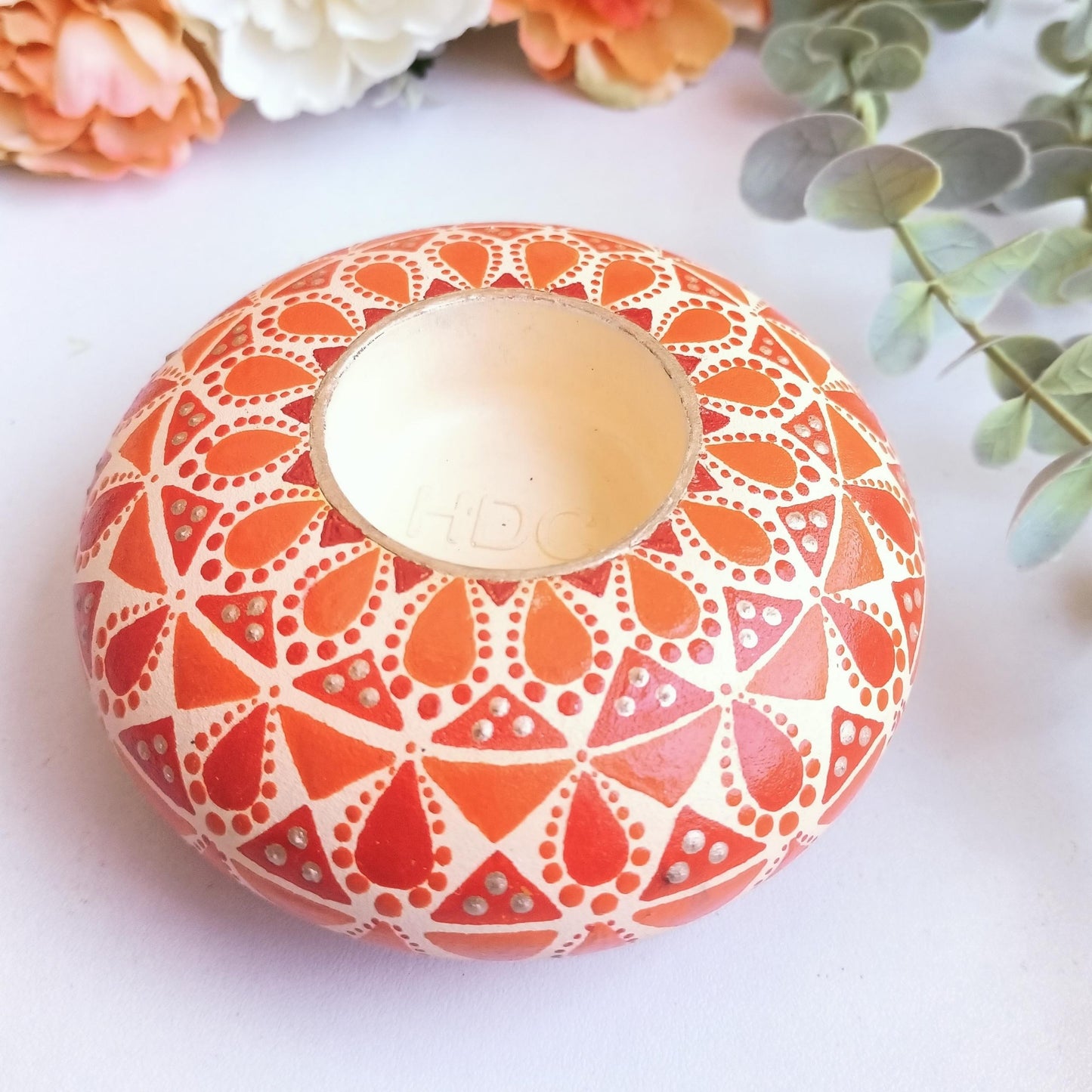 The Homely Habitat™ Handcrafted Concrete Tealight Candle Holder - Flesh Orange Red