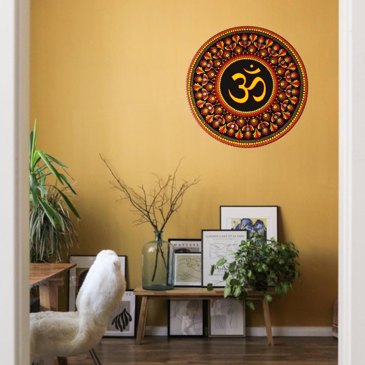 Hand-Painted Om - ॐ - Mandala Wooden Wall Art for Peace and Serenity