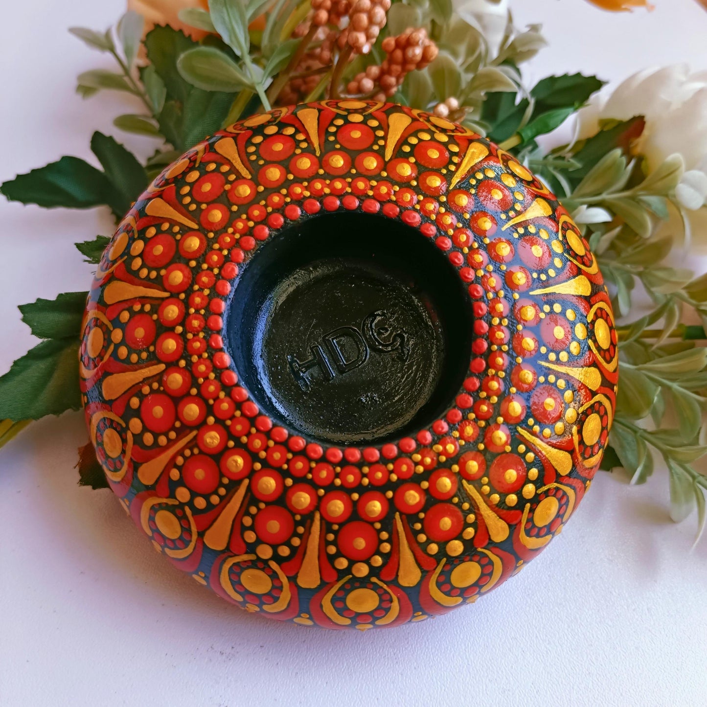 The Homely Habitat™ Handcrafted Concrete Tealight Candle Holder - Red Gold