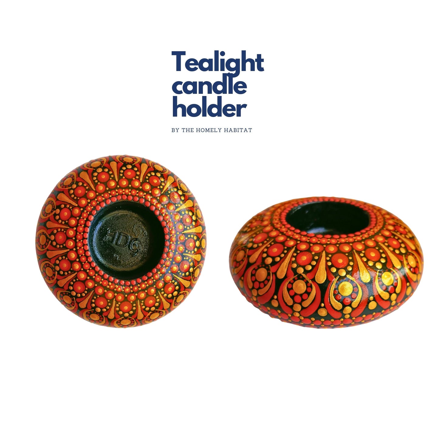 The Homely Habitat™ Handcrafted Concrete Tealight Candle Holder - Red Gold